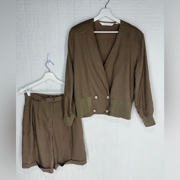 Brett Harrison linen vintage 2 piece shorts and jacket set size L - Picture 1 of 14